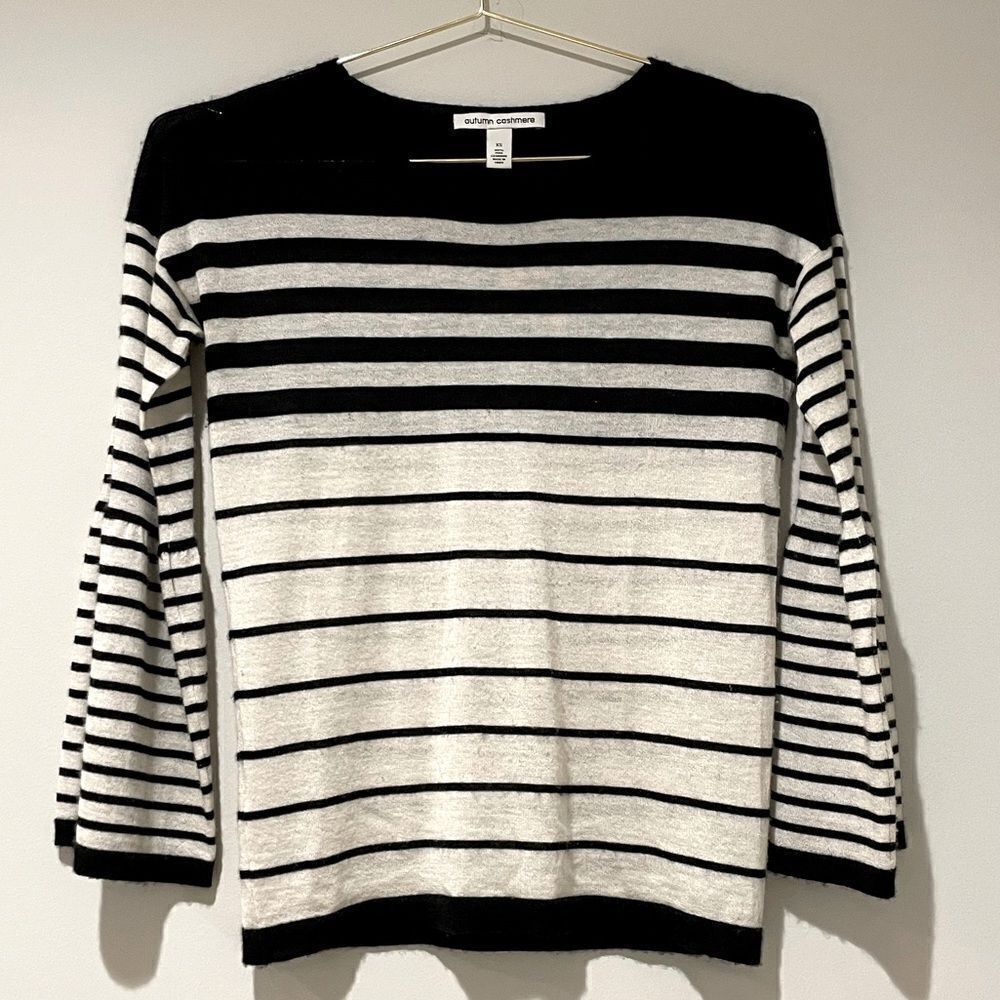 EUC Autumn Cashmere Sweater Black and White stripes Sz. XS